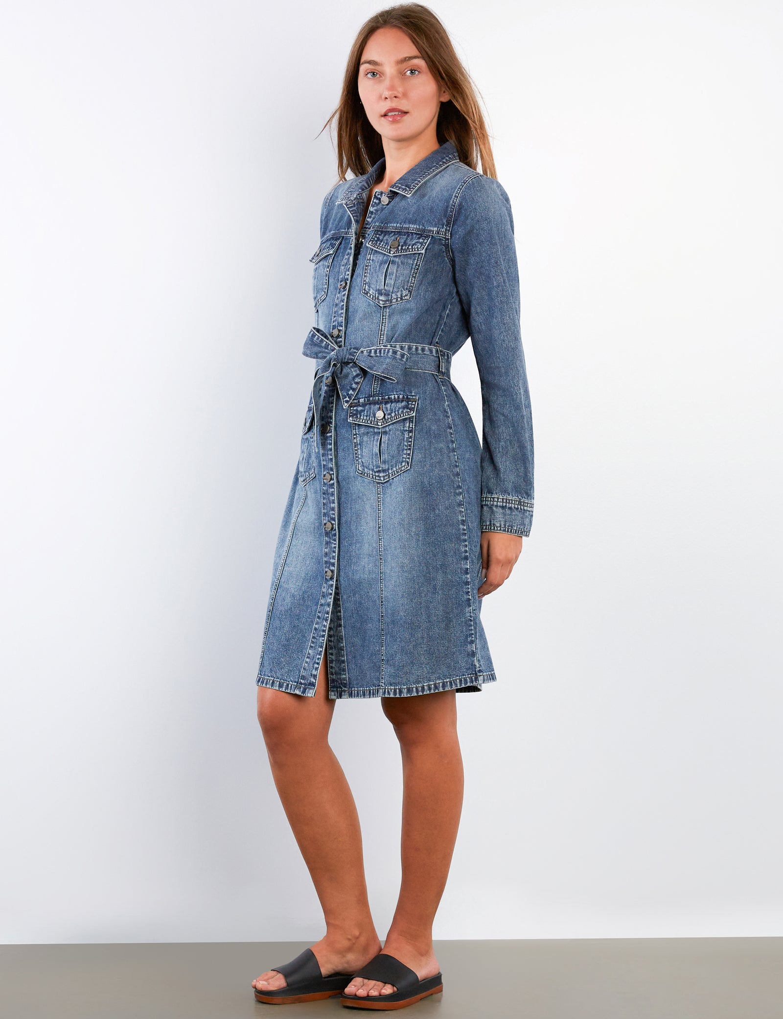 Women's Eleanor Denim Midi Shirtdress – Wash Lab – washlabshop