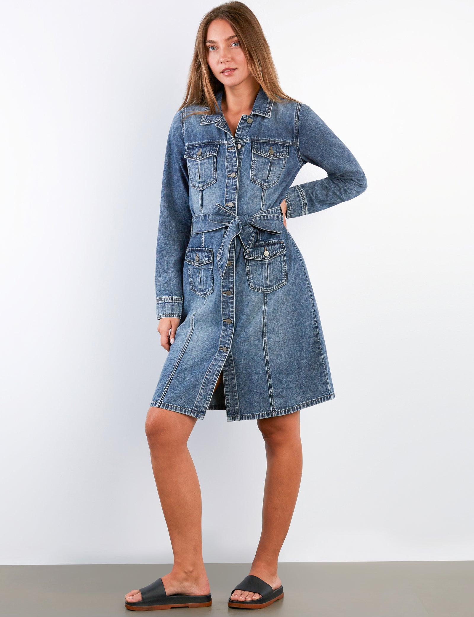 Women's Eleanor Denim Midi Shirtdress – Wash Lab – washlabshop Women's Eleanor Denim Midi Shirtdress – Wash Lab – washlabshop