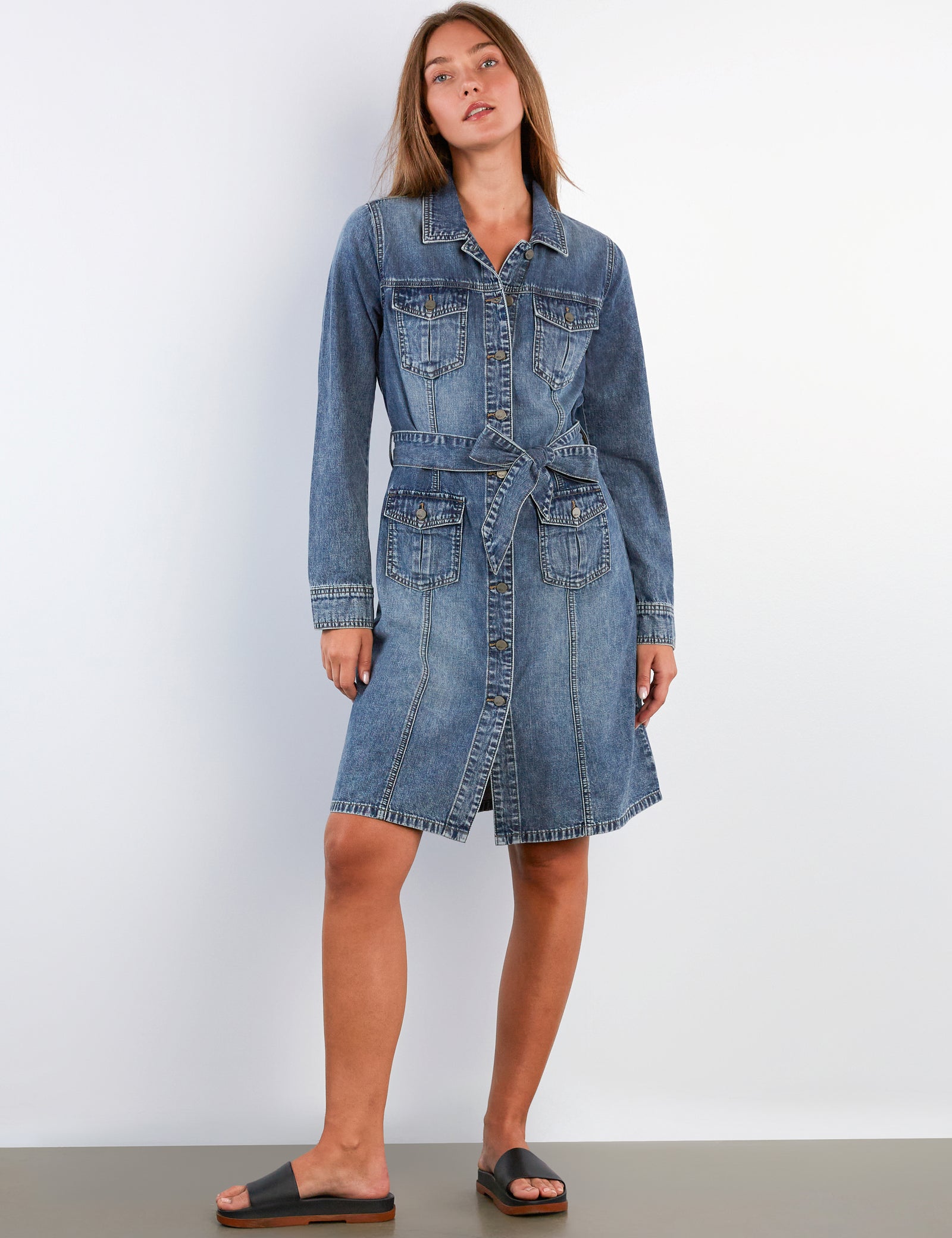 ELCHELE エルチェレ　SEPARATE DENIM TUNIC Women's Eleanor Denim Midi Shirtdress – Wash Lab – washlabshop