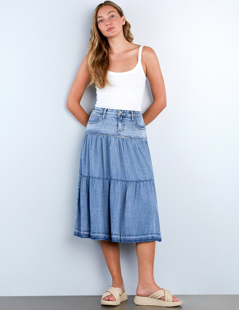 Flare Denim Midi Skirt