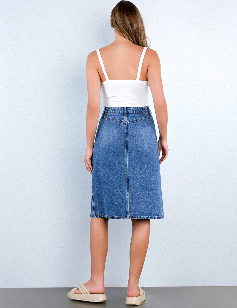 Double Midi Denim Skirt
