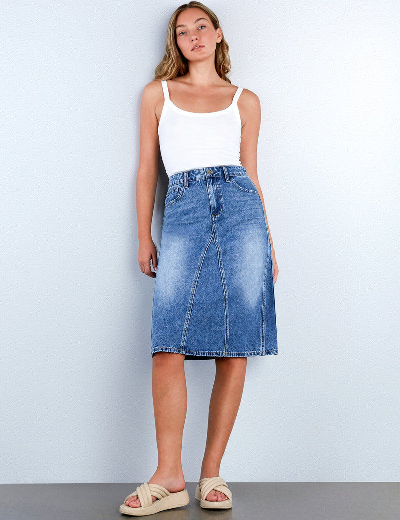 Double Midi Denim Skirt