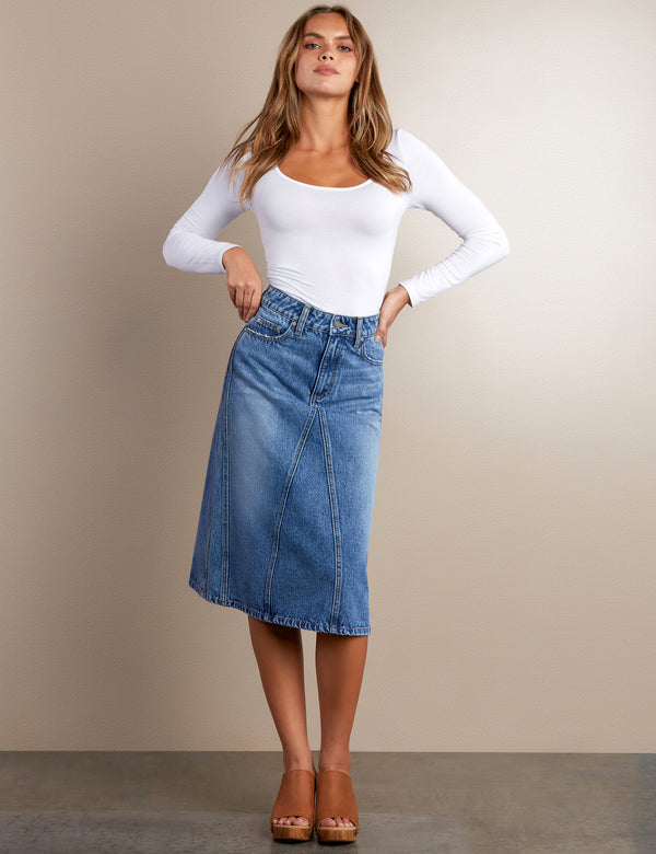 Double Midi Denim Skirt