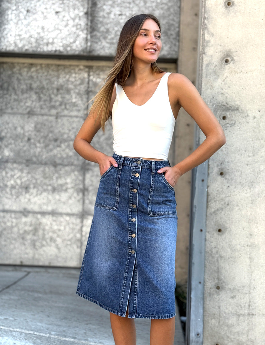 Below the Knee Denim Skirts – washlabshop