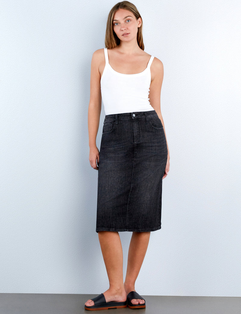 Slick Denim Midi Skirt