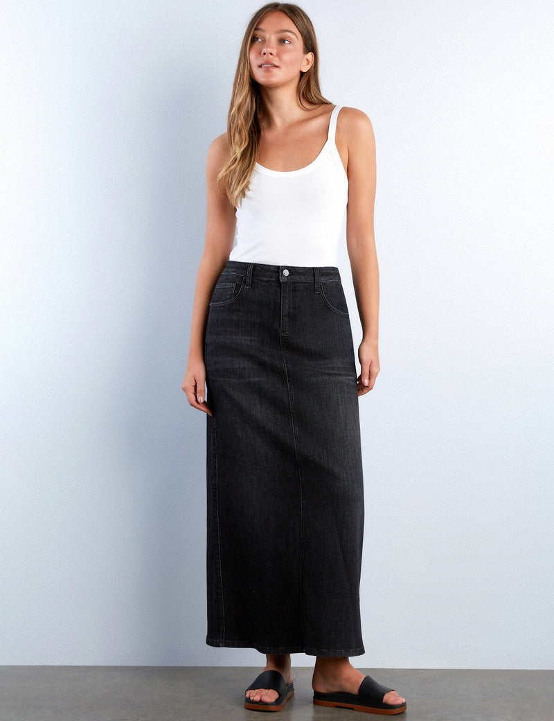 Polished Denim Maxi Skirt