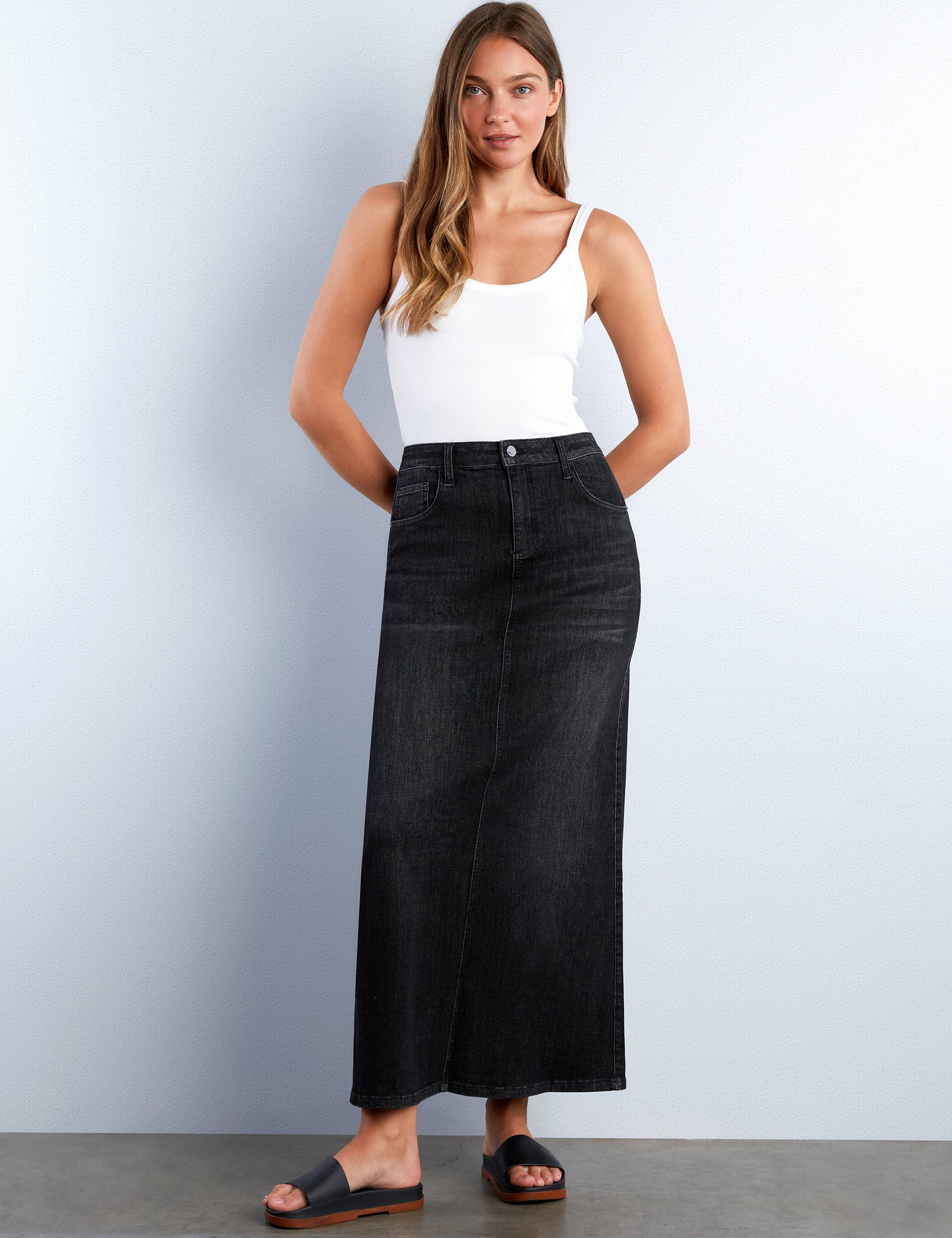 Polished Denim Maxi Skirt – washlabshop