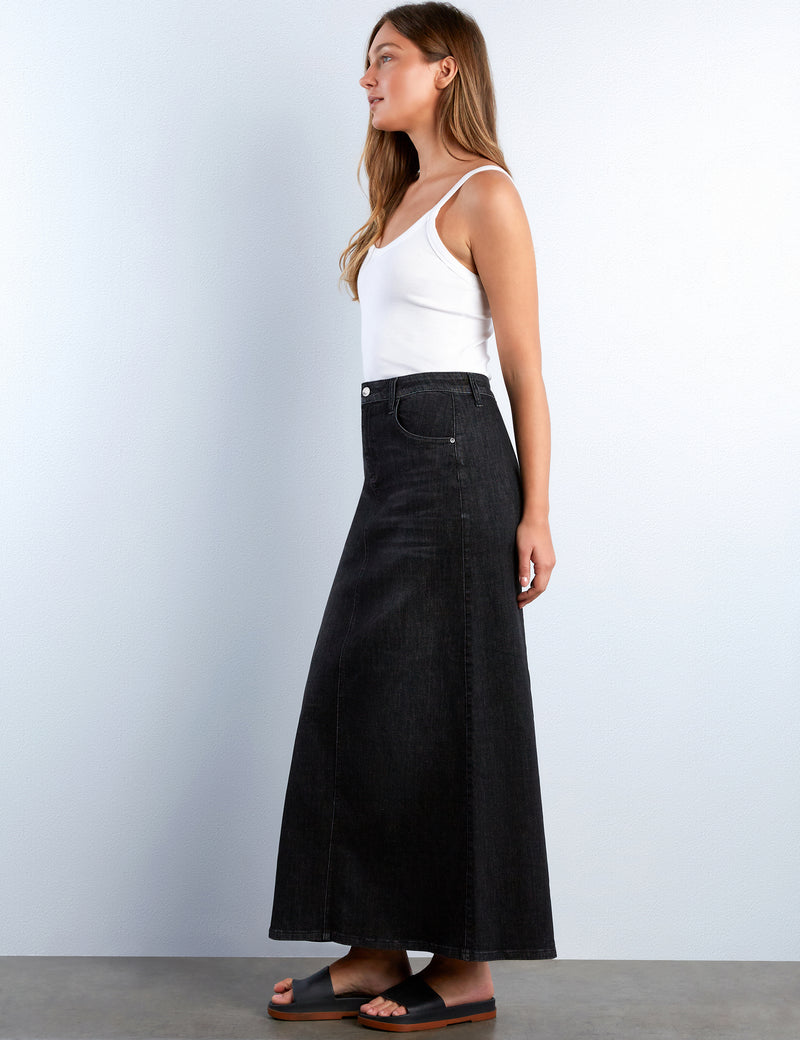 Polished Denim Maxi Skirt