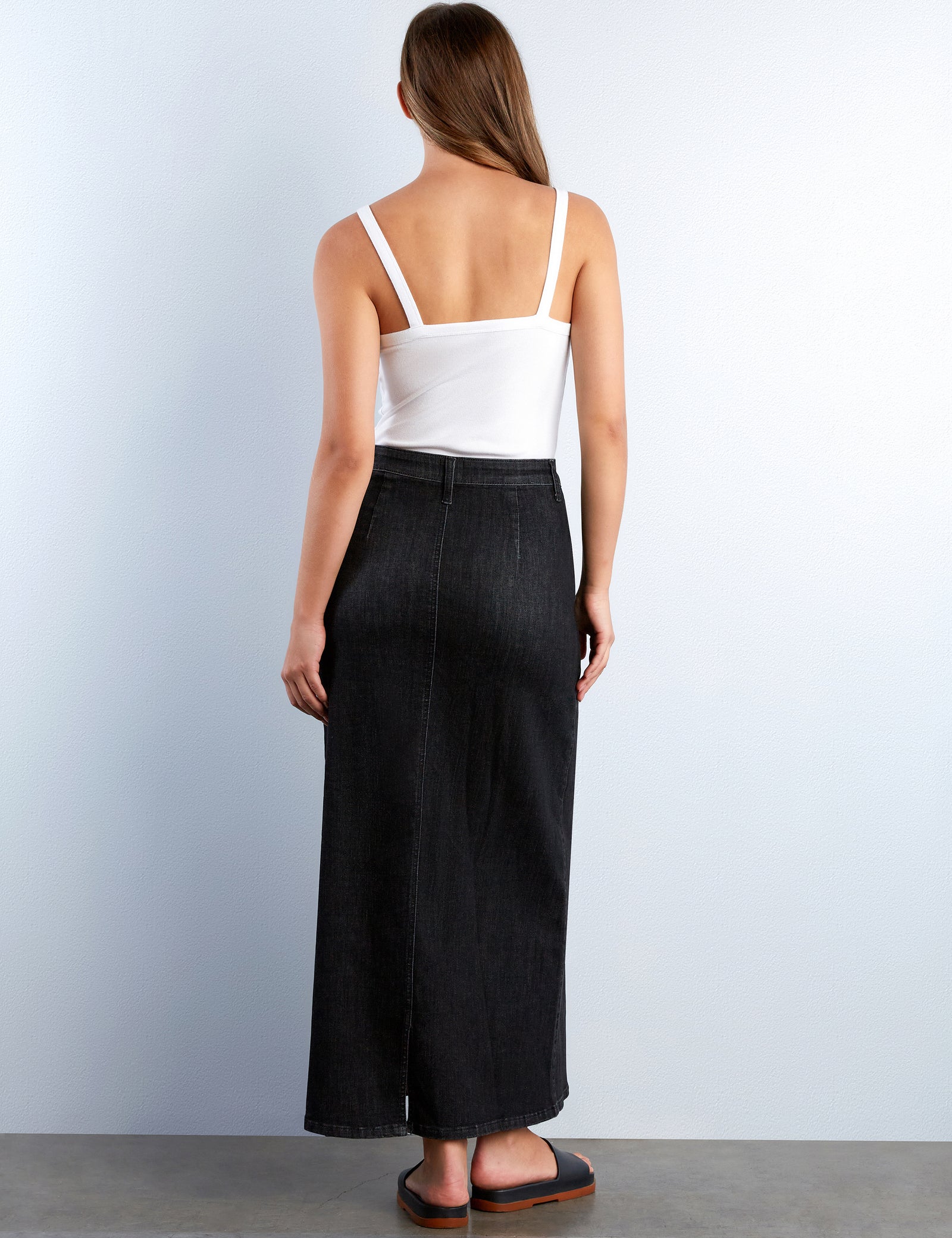【WONDER WONDER】Prua Surgical Washing Denim Slit Maxi L SK Polished Denim Maxi Skirt – washlabshop