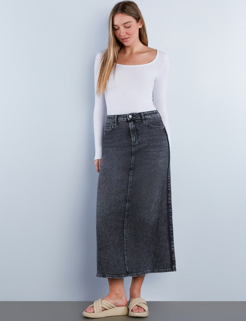Maria Patch Maxi Denim Skirt