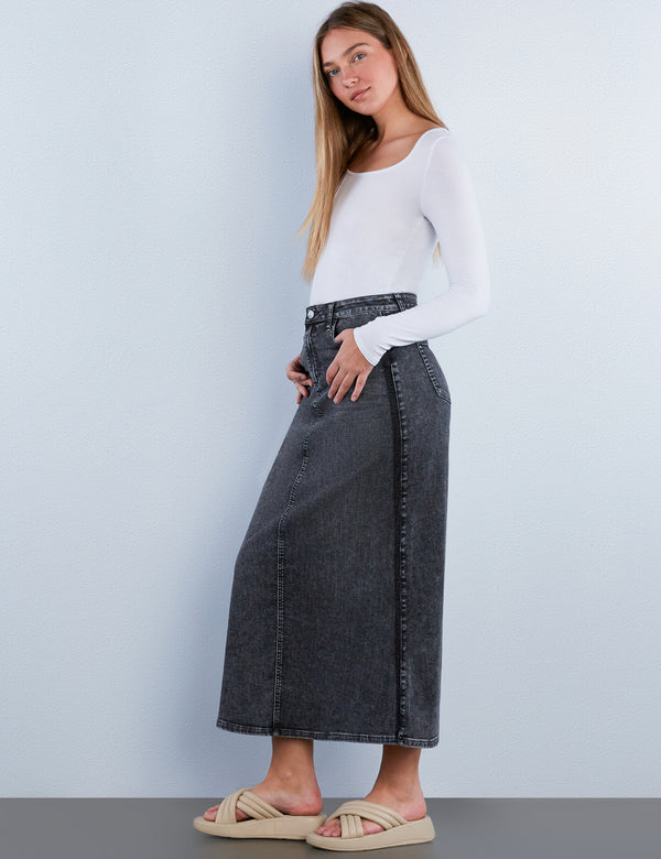 Maria Patch Maxi Denim Skirt