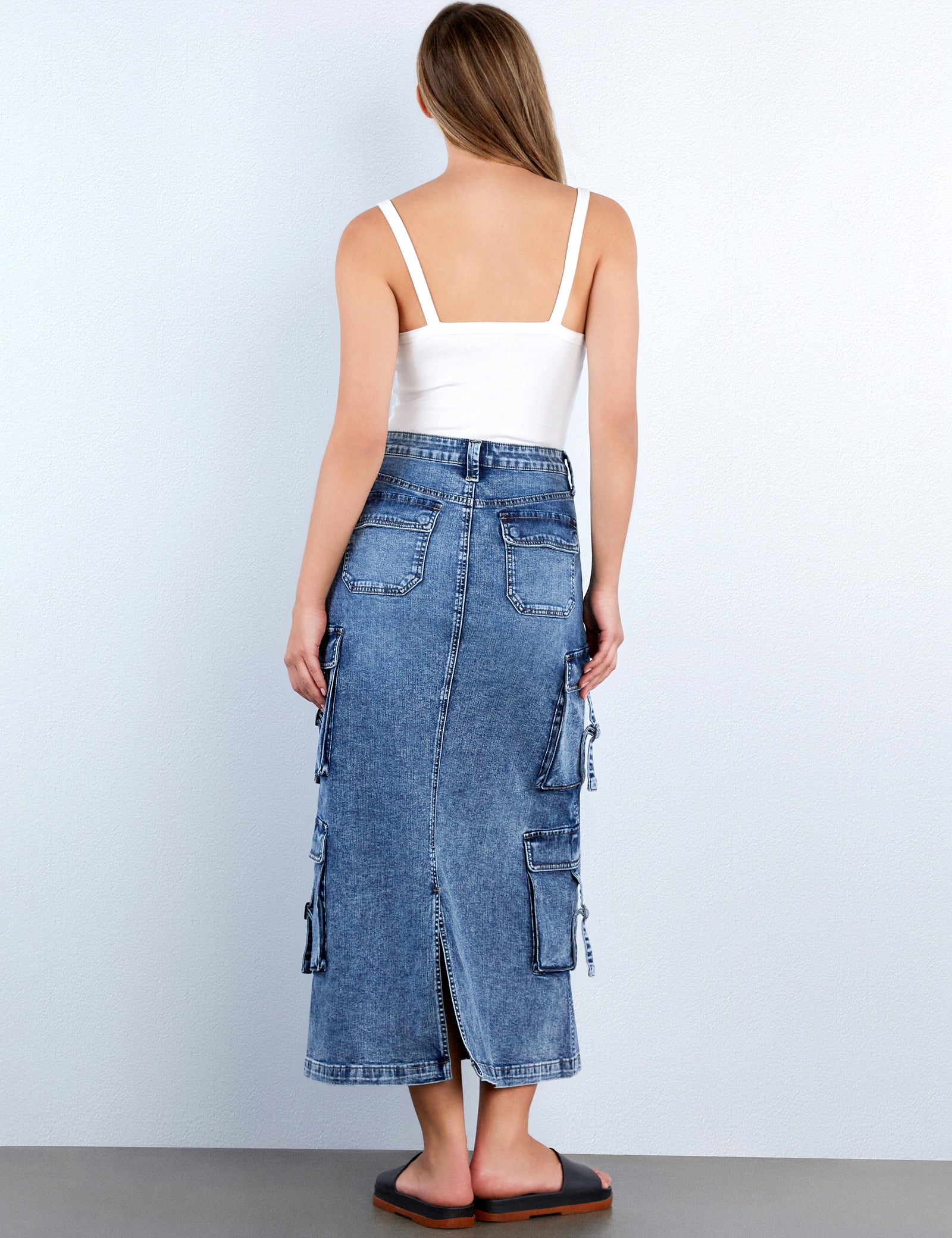 【MUCENT】ROLY LONG CARGO DENIM SKIRT Long Denim Cargo Skirts | eBay
