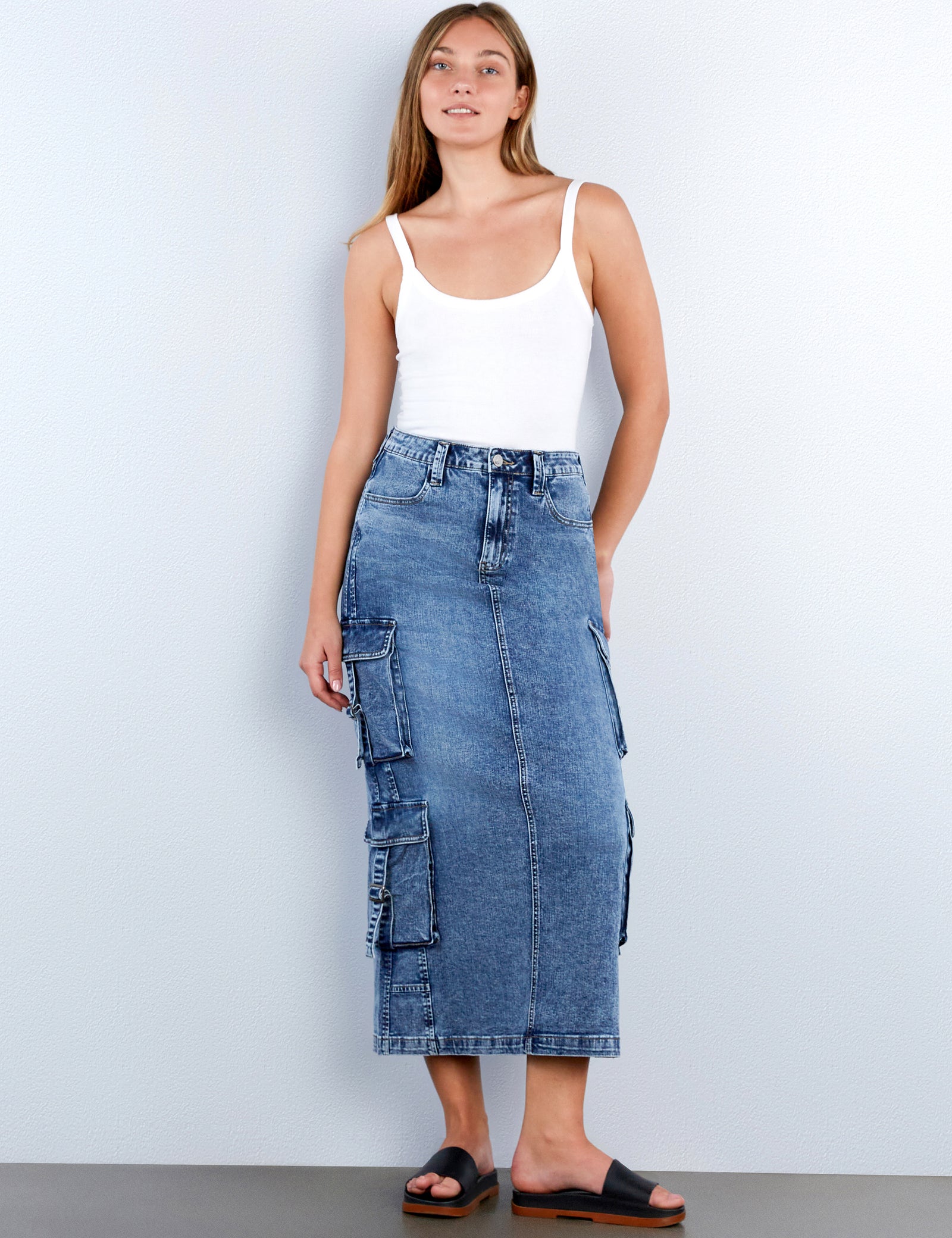 Women's Cargo Denim Maxi Skirt – Wash Lab – washlabshop
