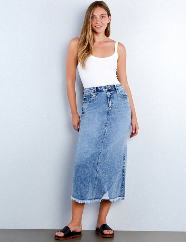 Demolition Denim Maxi Skirt
