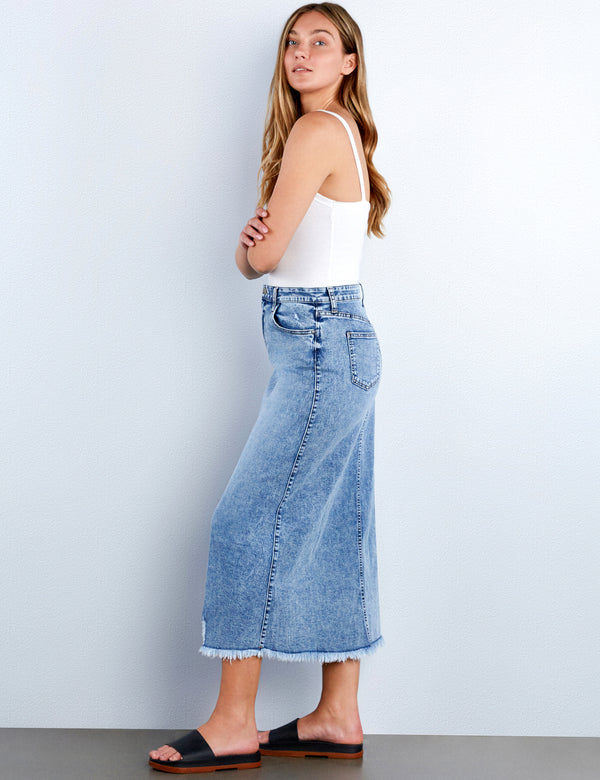 Demolition Denim Maxi Skirt
