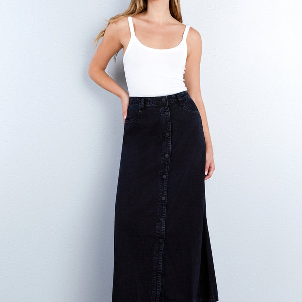 スカート musinsastandardwoman Women's Denim Maxi Skirt Washed Black M A Line Denim Maxi Skirt | Unison Label