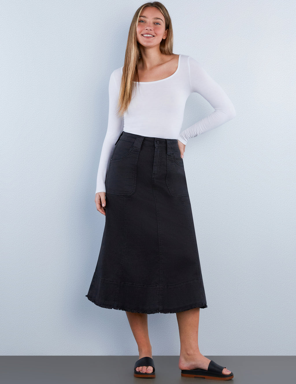 Women's Patch Pocket Maxi Denim Skirt – Wash Lab – washlabshop