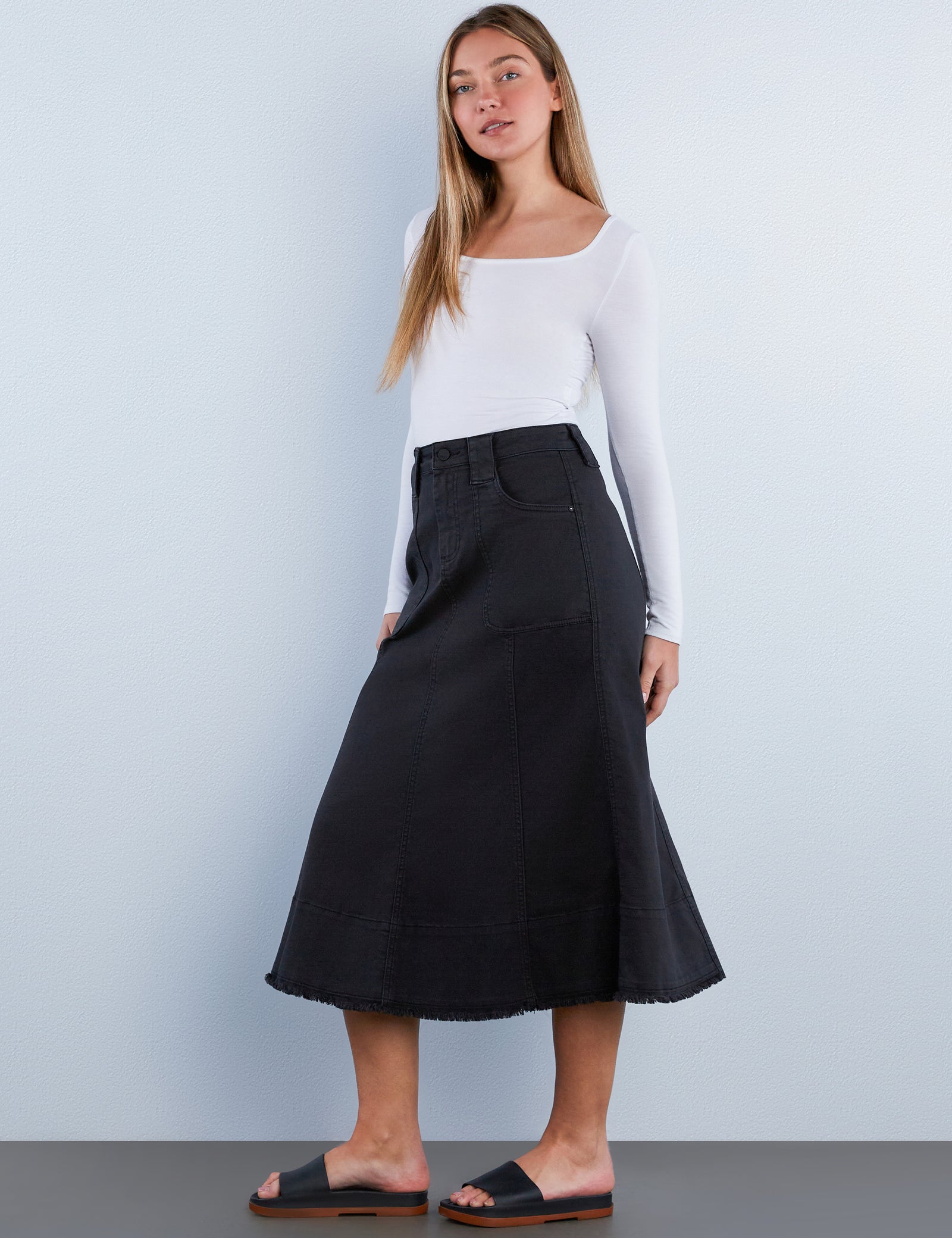 Women's Patch Pocket Maxi Denim Skirt – Wash Lab – washlabshop