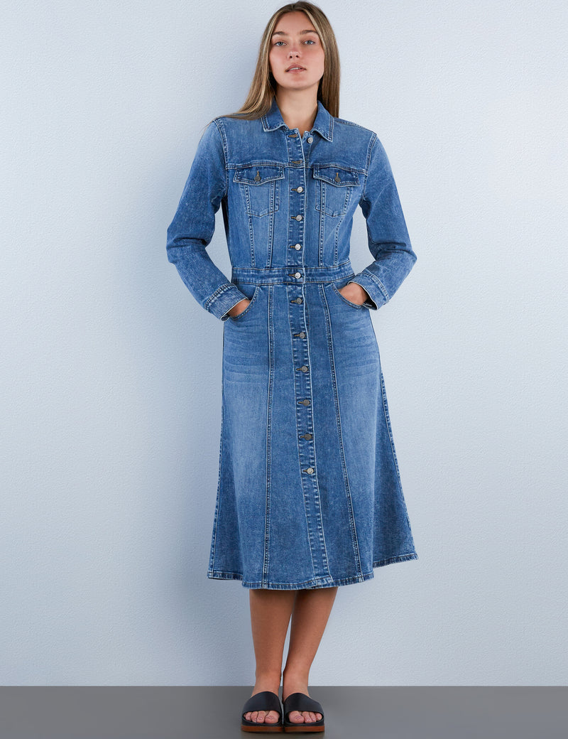 Womens Amelie Denim Maxi Dress Wash Lab Retro Blue / M Womens Amelie Denim Maxi Dress Wash Lab Retro Blue / M