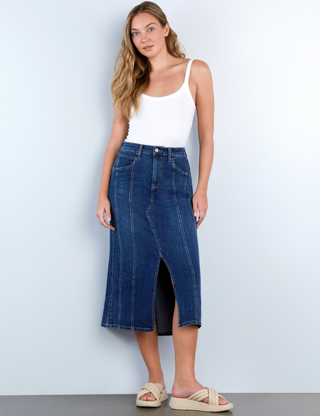 【Anyone more】Puky denim washed long skirt Amazon.com: Women's Retro Distressed Washed Denim Skirts