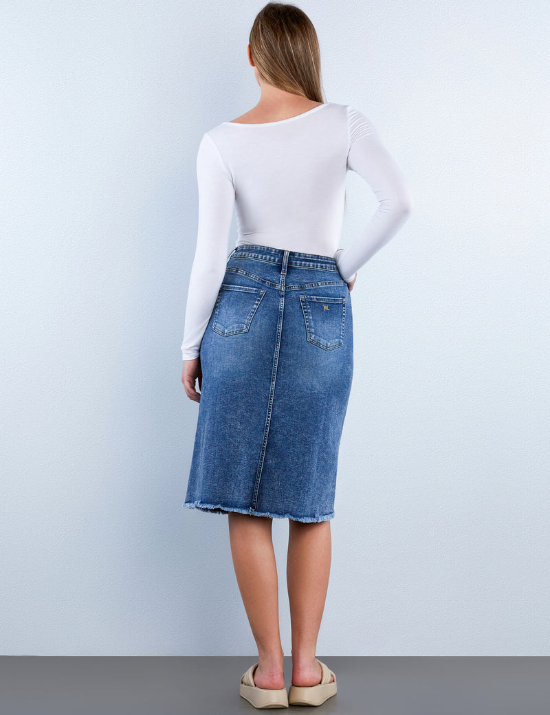 Split Denim Midi Skirt