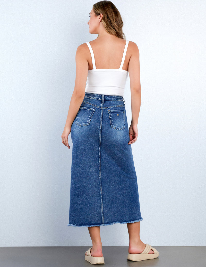 Split Denim Maxi Skirt