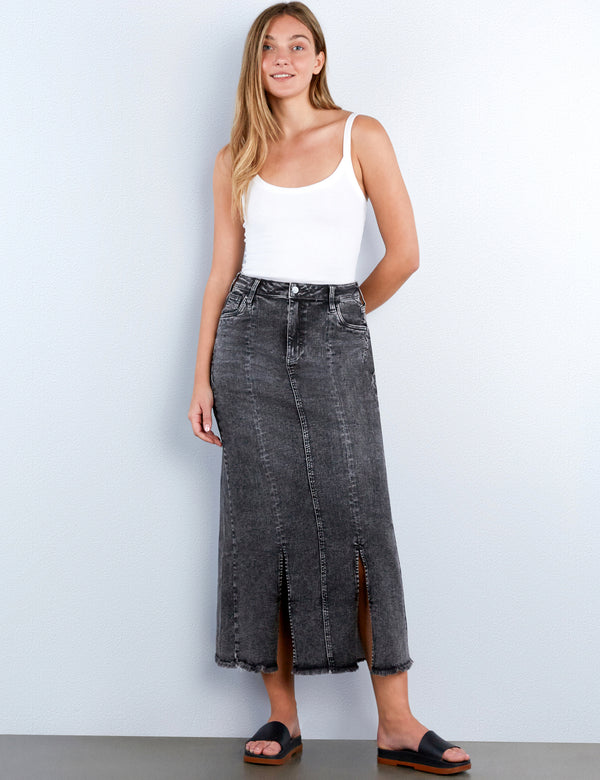 Split Denim Maxi Skirt