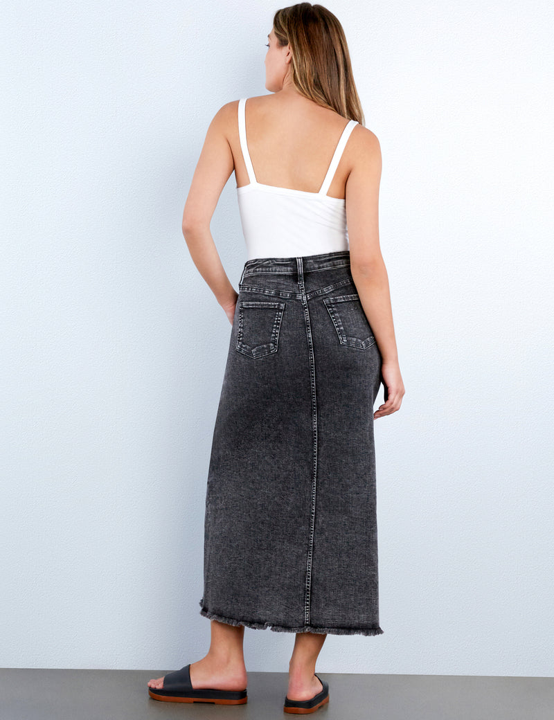 Split Denim Maxi Skirt