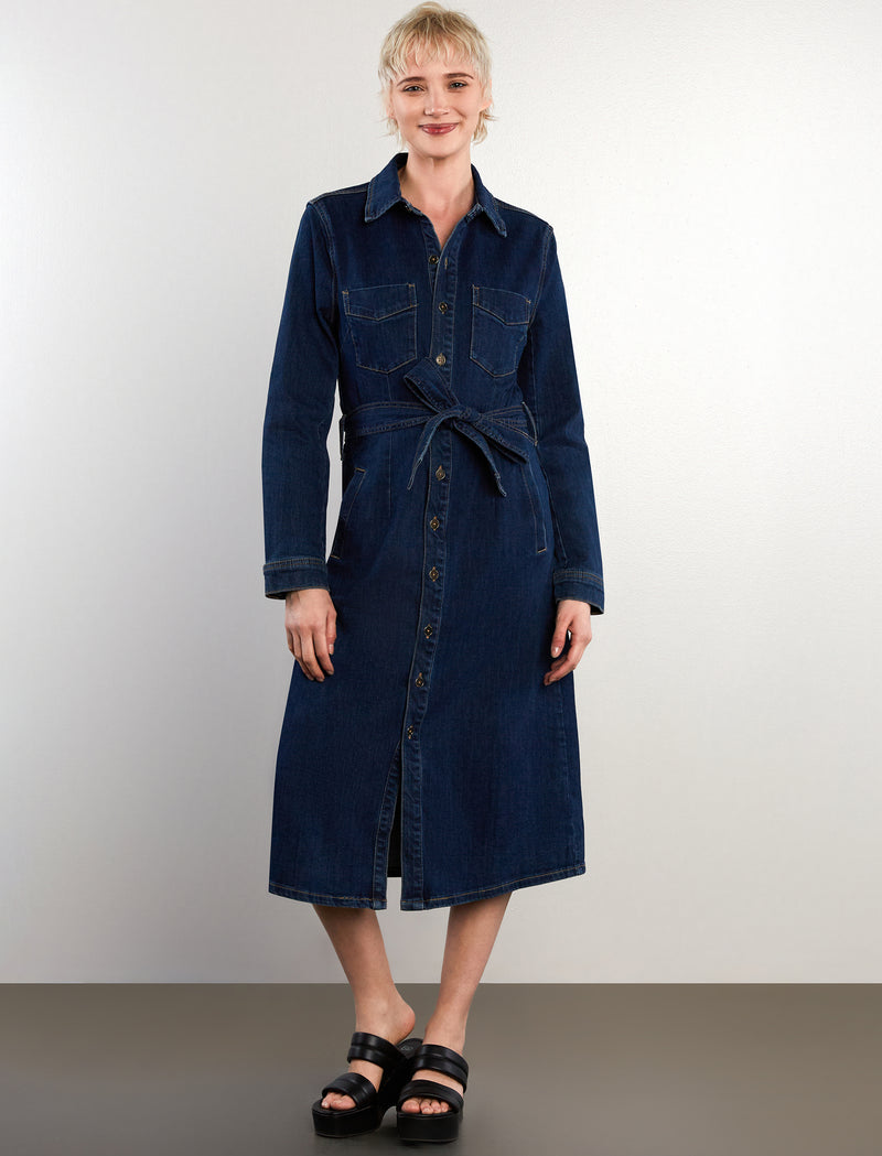 High-Up Denim Maxi Shirtdress