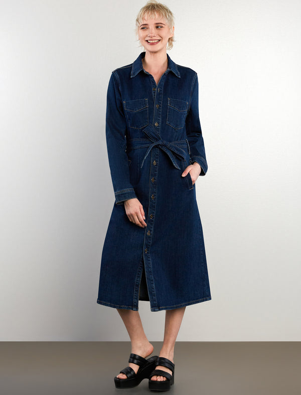 High-Up Denim Maxi Shirtdress