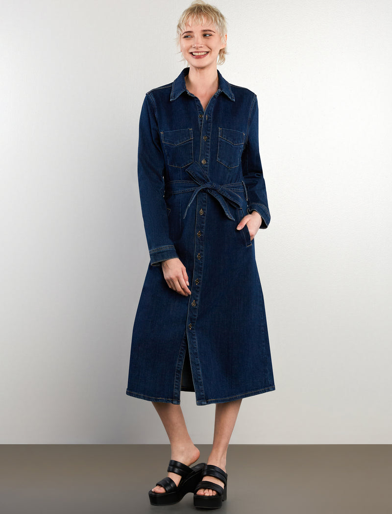 High-Up Denim Maxi Shirtdress