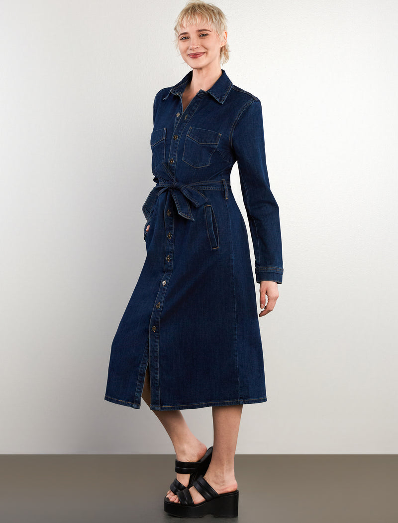 High-Up Denim Maxi Shirtdress