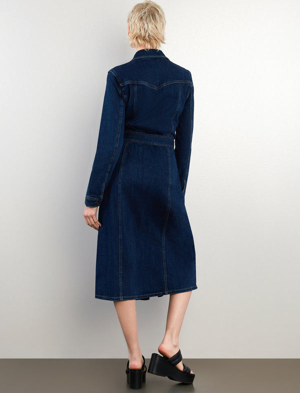 High-Up Denim Maxi Shirtdress