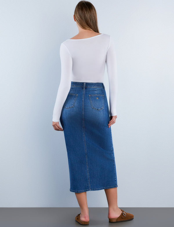 Vintage Button Denim Maxi Skirt