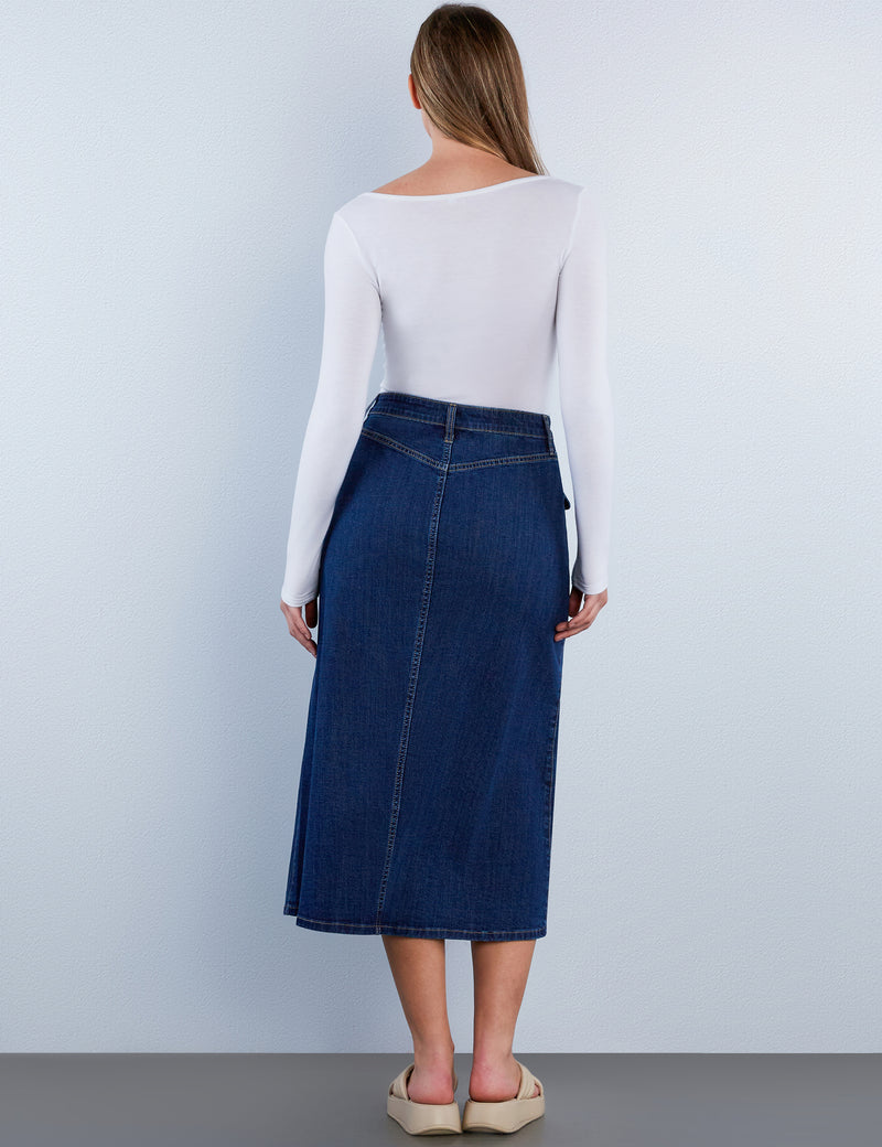 Sailor Button Denim Maxi Skirt