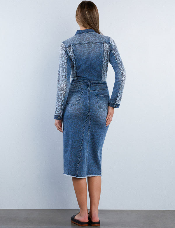 Mixed Animal Denim Dress
