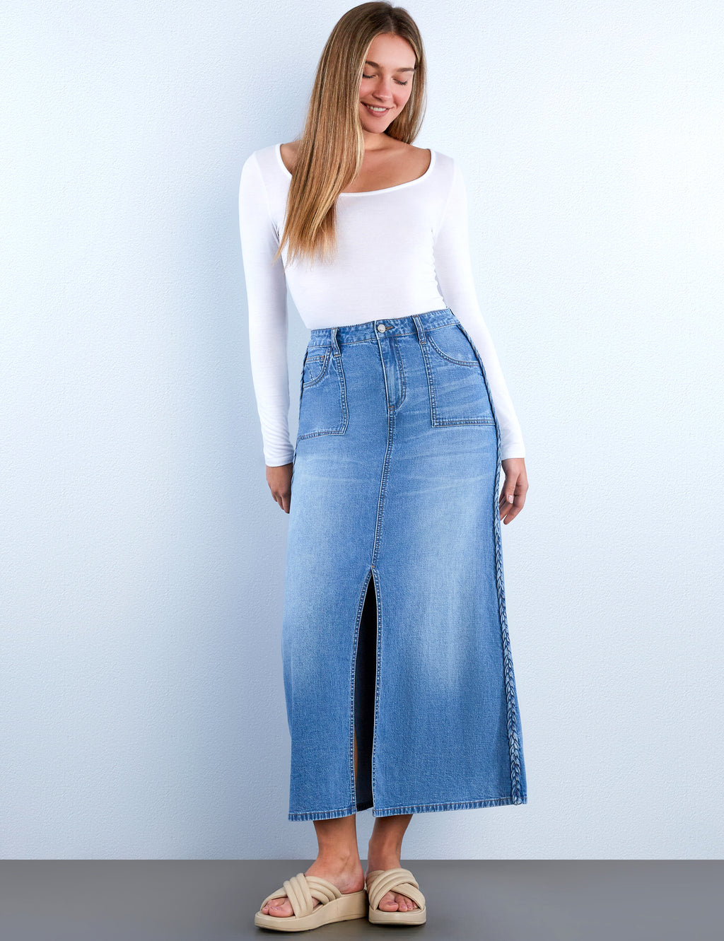 Women's Denim Braids Maxi Skirt – Wash Lab – washlabshop