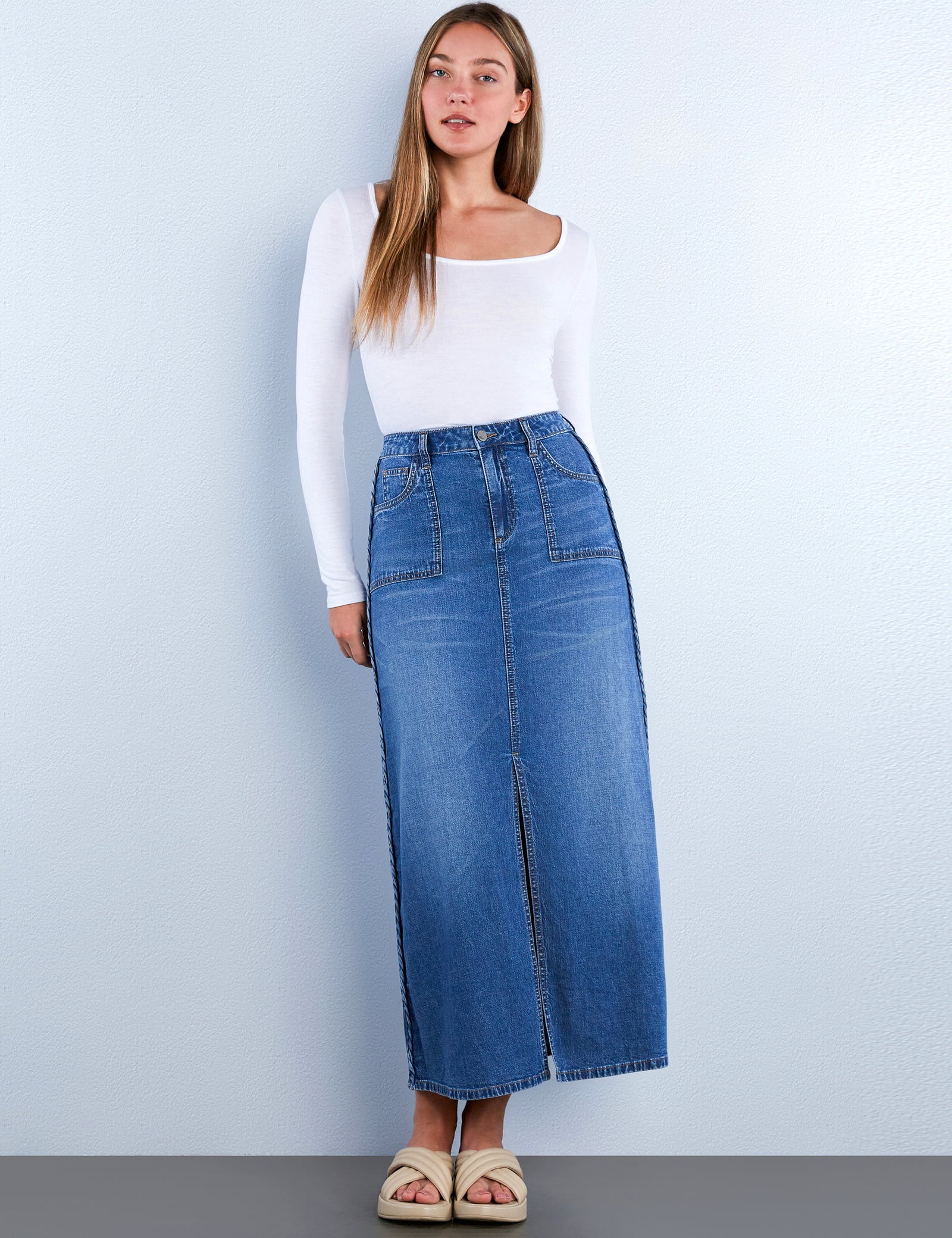 Women's Denim Braids Maxi Skirt – Wash Lab – washlabshop