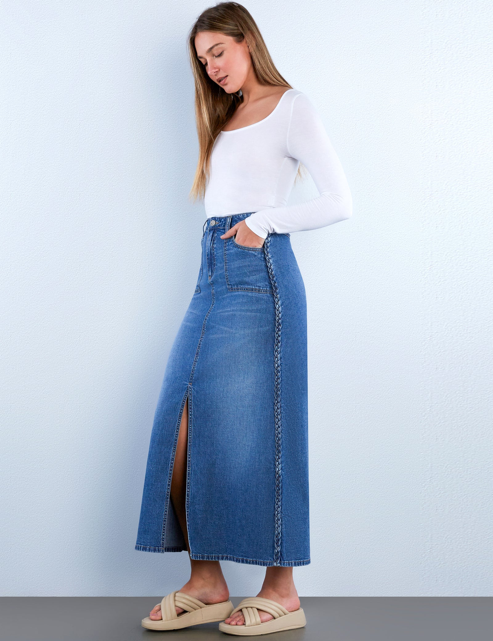 Women's Denim Braids Maxi Skirt – Wash Lab – washlabshop