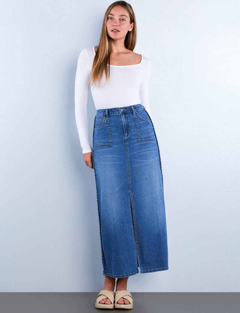 Women's Denim Braids Maxi Skirt – Wash Lab – washlabshop