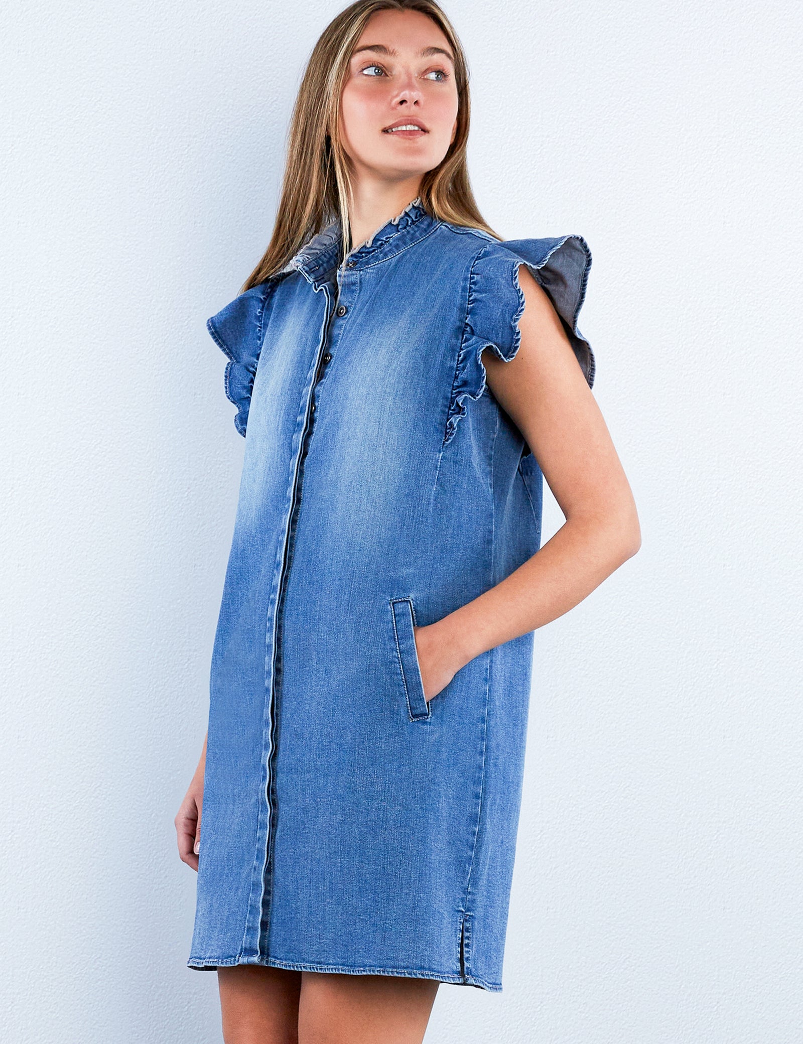 Denim Ruffle Dress – washlabshop Denim Ruffle Dress – washlabshop