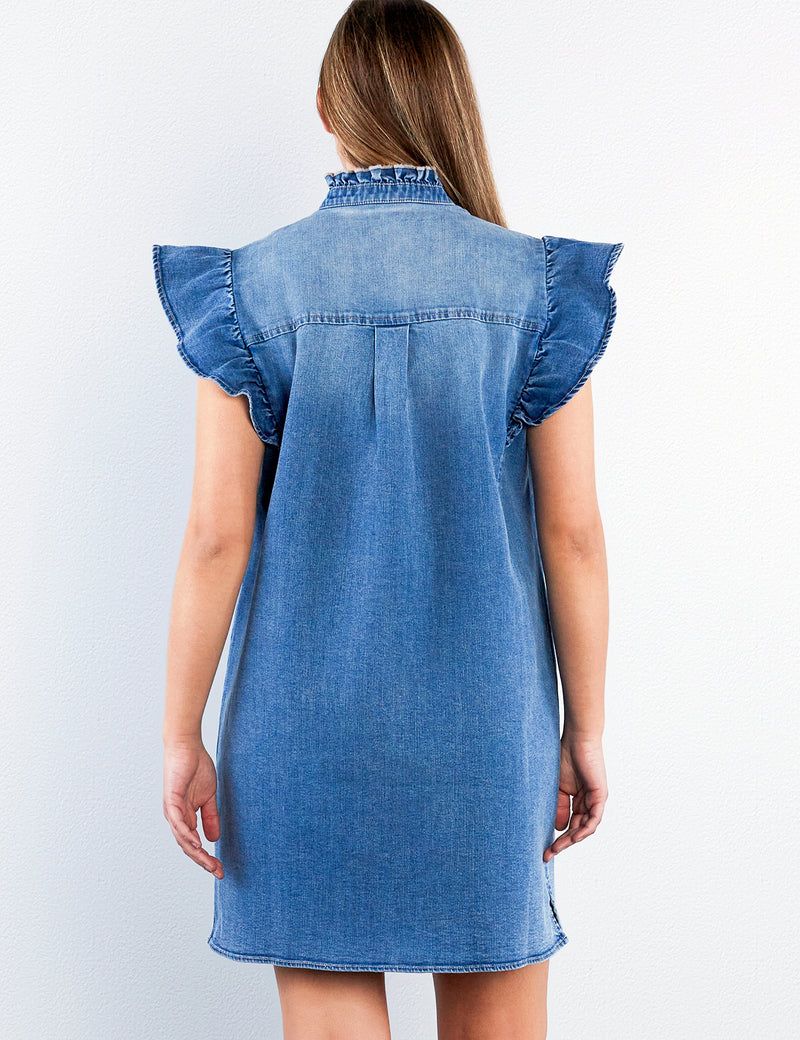 Denim Ruffle Dress washlabshop Denim Ruffle Dress washlabshop