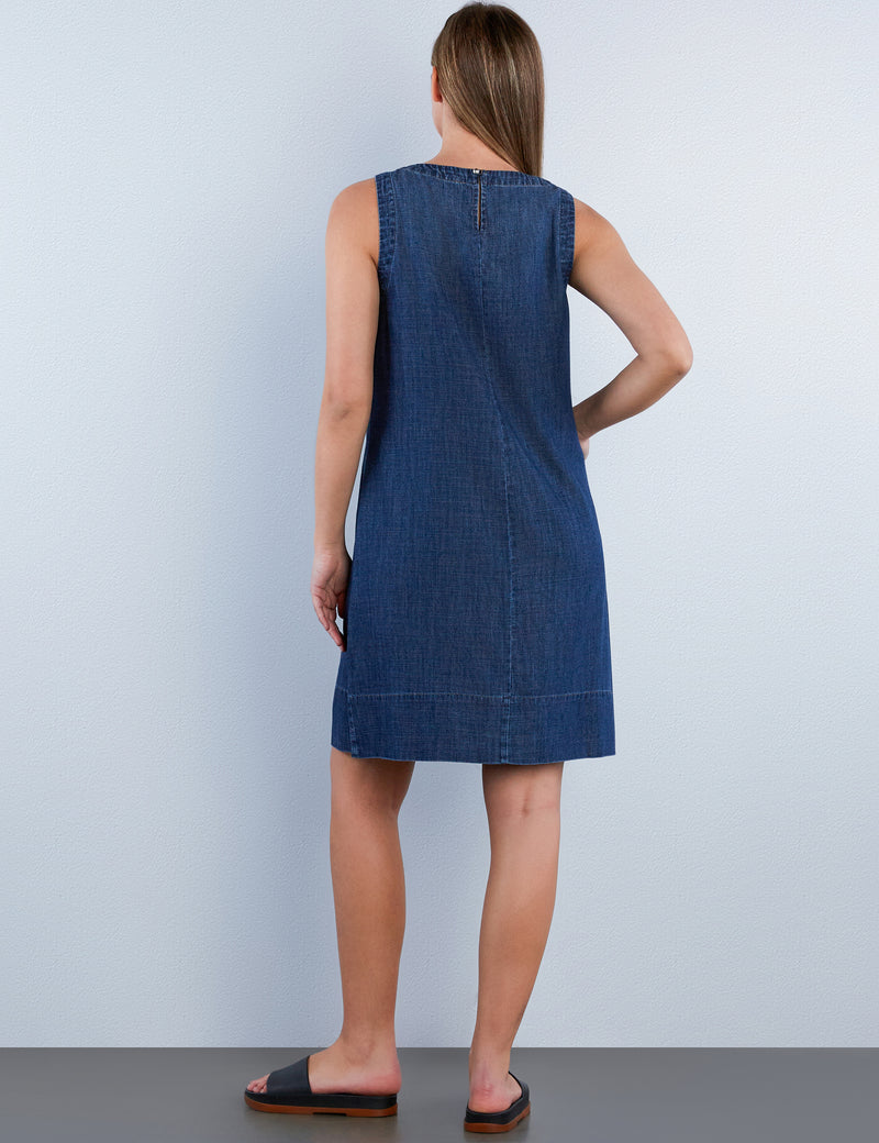 ultrasoft denim mini shift dress UltraSoft Denim Puff-Sleeve Mini Dress