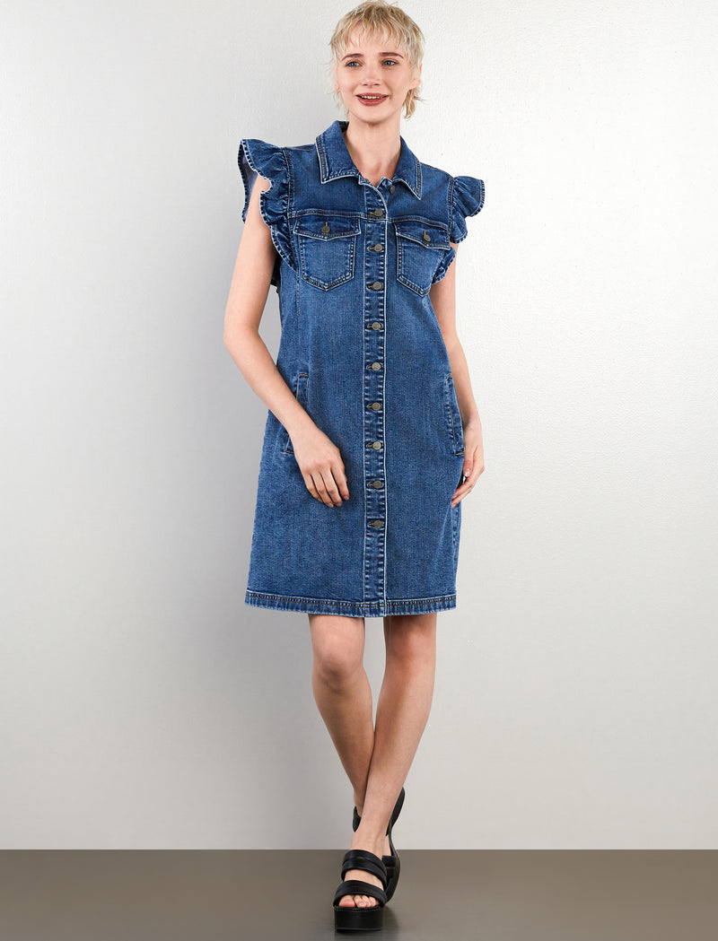 Ruffle Cap Sleeve Denim Dress