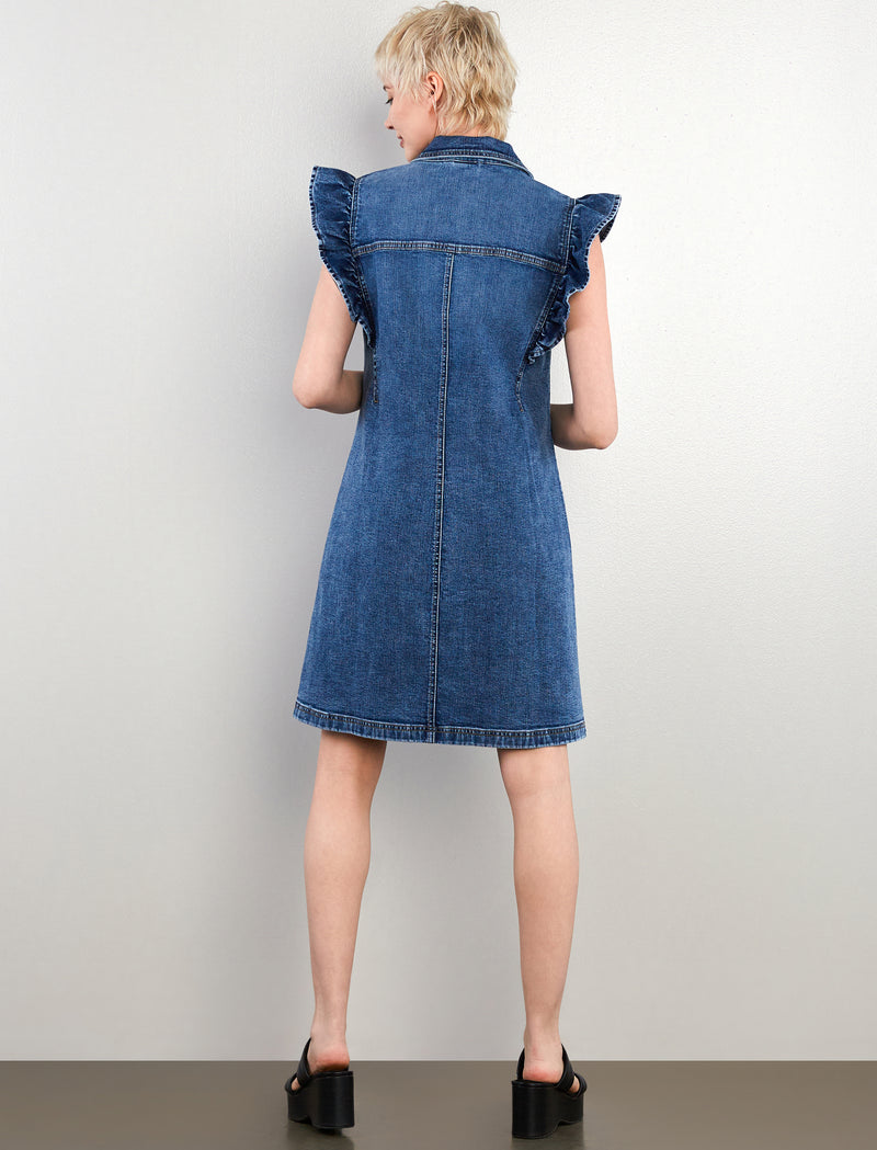 Ruffle Cap Sleeve Denim Dress