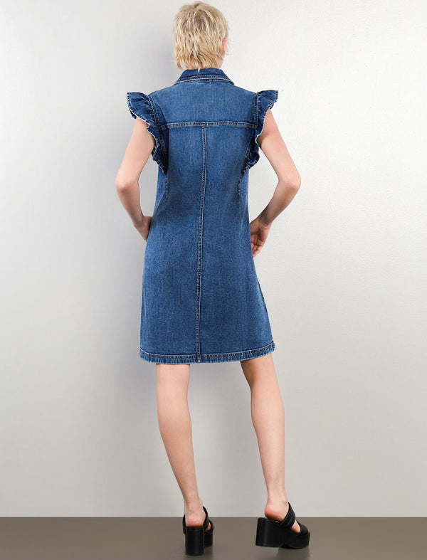 Ruffle Cap Sleeve Denim Dress
