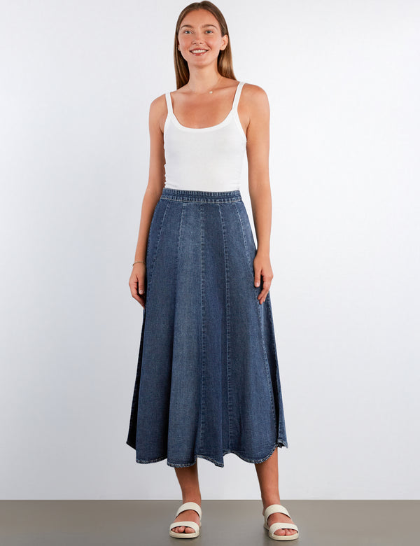 Paneled Denim Maxi Skirt
