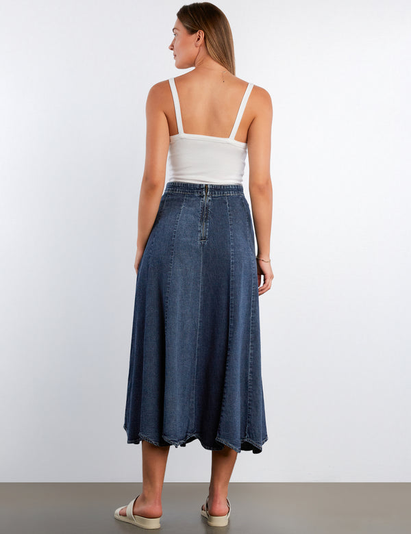 Paneled Denim Maxi Skirt