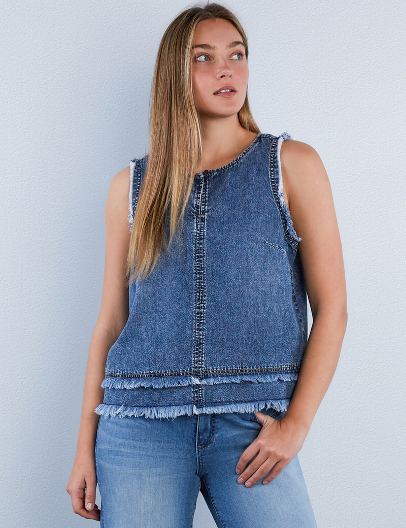 Fray Layered Denim Top