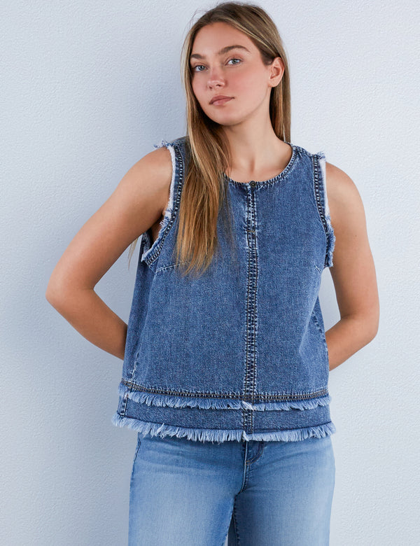 Fray Layered Denim Top